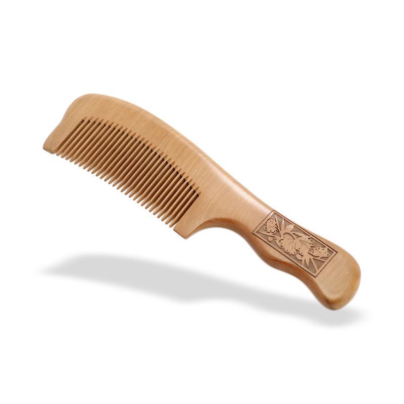Nanmu Wooden Comb: Hair Care with Flower and Star Carvings, Medium Teeth for Straight Hair; Featuring Beautiful Women s Portrait.