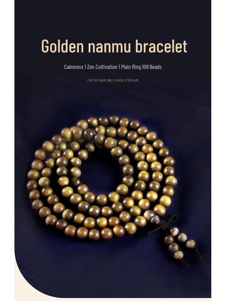 Altın Phoebe Zhennan Ahşap Bileklik - Şans İçin 108 Tesbihli Budist Mala