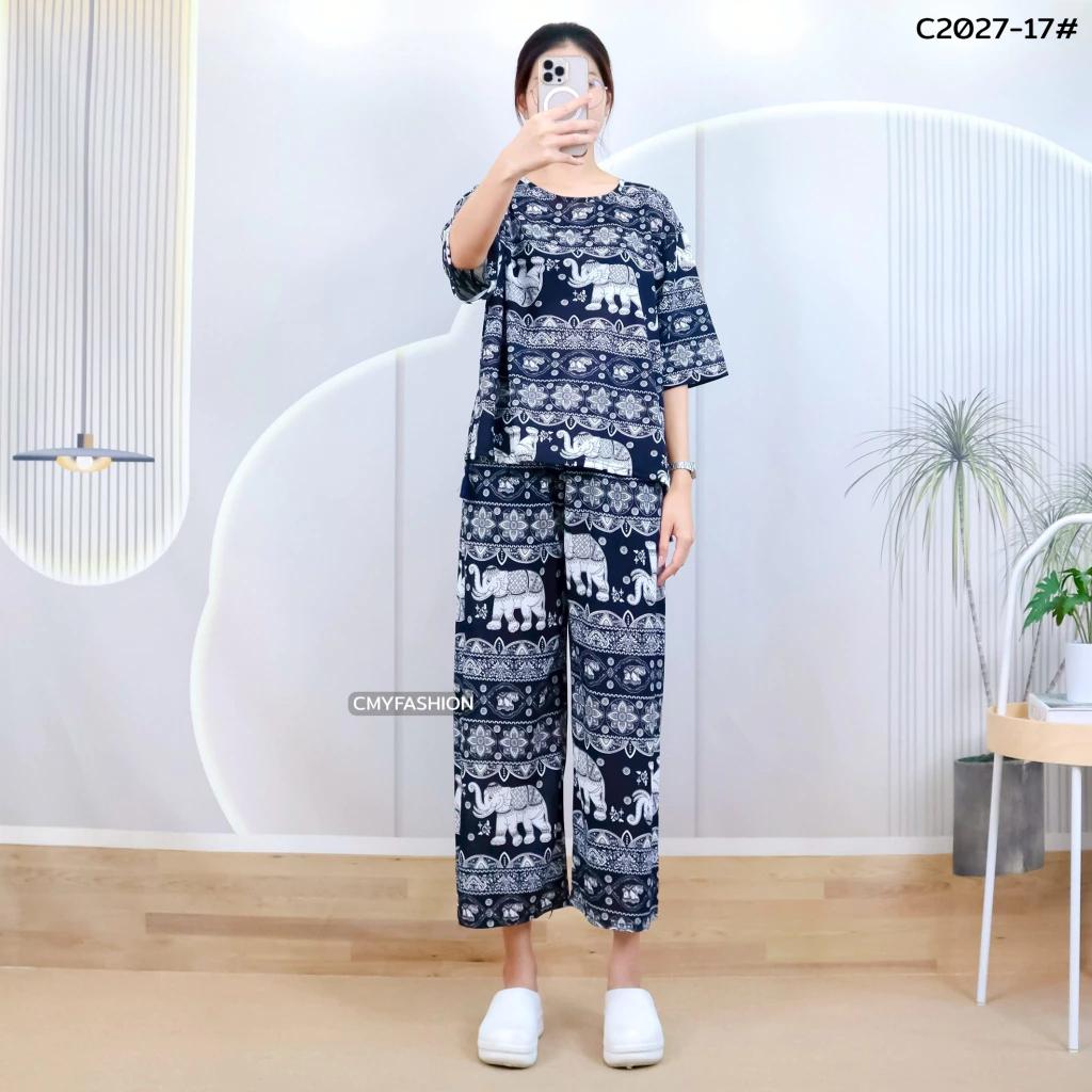 Słoń Spodnie Szorty Koszula Zestaw Okrągły Dekolt Krótki Rękaw Regulowany Elastyczny Pasek Pasek Kobiety Nadruk Casual Plaża Boho Bohemski Retro Vintage