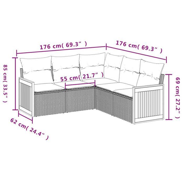 VidaXL Salon de Jardin avec Coussins 5 pcs, Canapés de Patio, Ensemble de Meubles, Mobilier de Terrasse Extérieur, Noir 3260040
