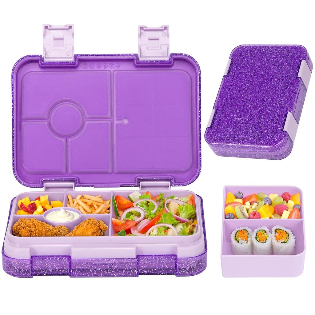 Kinder Glitzer Doppel-Schnallen Bento-Lunchbox - Tragbar, Mikrowellengeeignet, Großes Fassungsvermögen