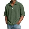 Versatile Men Waffle Knit Polo Shirts Short Sleeve Lapel Neck Solid Loose Casual Daily Male Tops