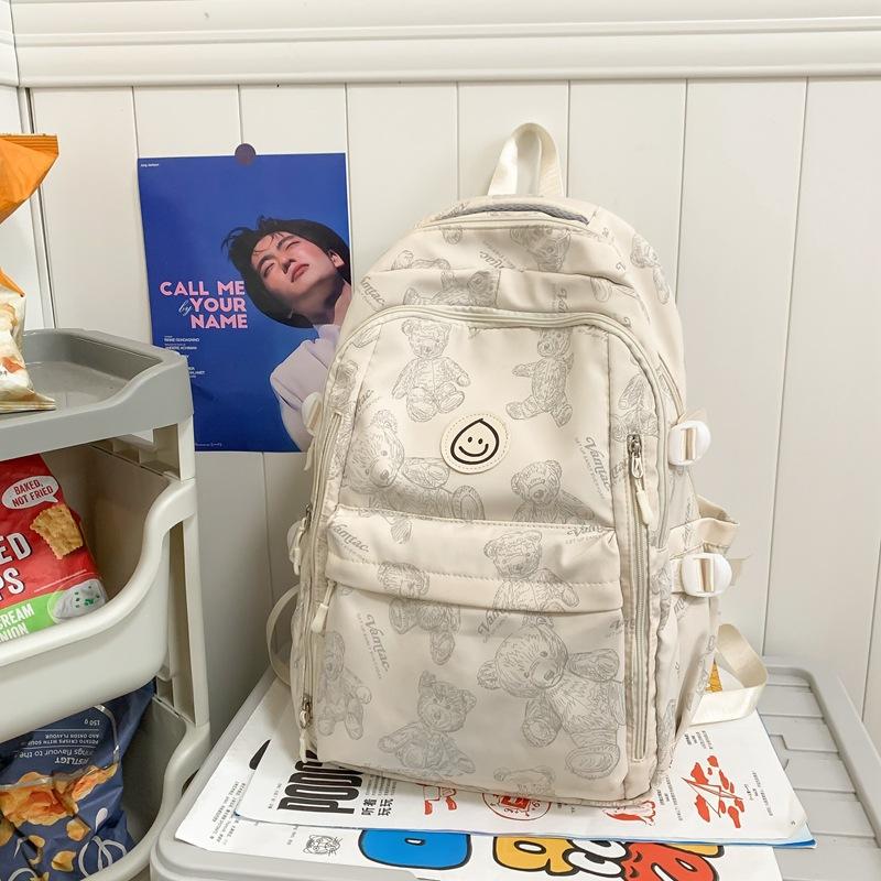 Schoolbag backpack men's trendy cool printed cartoon bear new backpack large capacity Korean version Japanese primary and secondary school students