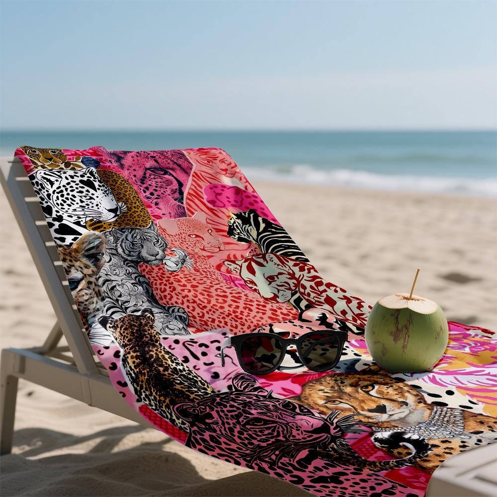 Pink Feline Collage Compact Travel Beach Towel Super Absorbent Sand Resistant, Microfiber for Swimming Camping Yoga