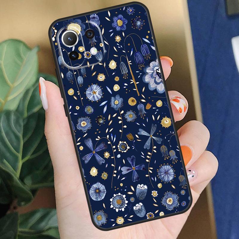 Midnight Floral Case For Xiaomi 15 14 Ultra 13T 14T 15T Pro 17 Pro Max POCO X7 X5 X6 F5 F6 F7 F8 Pro Coque