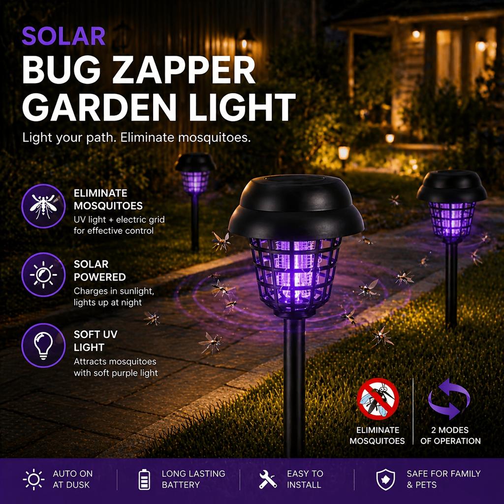 2Pcs 2-in-1 Solar LED Mosquito Killer Lights Waterproof Outdoor Pathway Lawn Lamp Insect Repellent Lighting for Garden Patio Courtyard