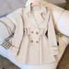 Women Medium Long Styles Windbreaker Coat Ladies Long Sleeves Lined Outwear Spring Autumn Female Solid Color Trench Jacket