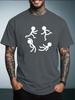 Unisex Summer White Short Sleeve Tee Circle Running Stick Figures Simple Graphic Print Crew Neck Loose Casual Male Daily Tops