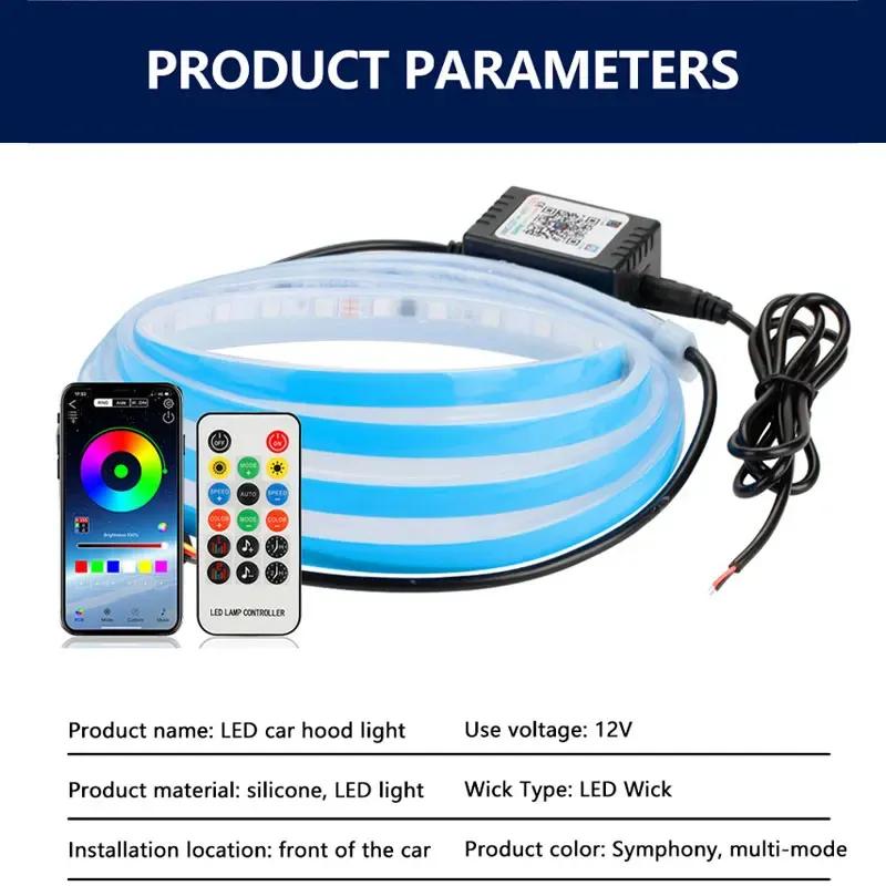 120/150/180cm Car Hood Decorative Light APP Remote Control RGB Led Colorful Car Headlight Strip 12v Universal for UTV ATV DRL