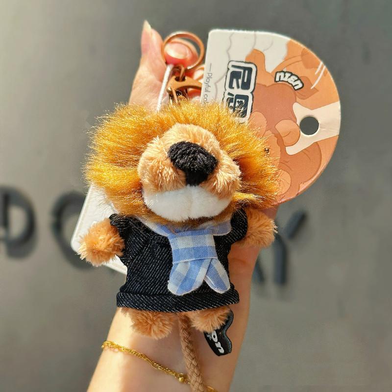 

Cute Denim Top Mini Nin Lion Plush Cartoon Doll Toy Pendant Keychain For Fans And Collectors