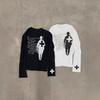 European and American Autumn Street Fashion Personalized Printed Retro Round Neck Long Sleeved T-shirt for Men and Women