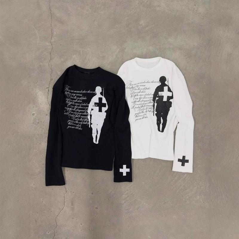 European and American Autumn Street Fashion Personalized Printed Retro Round Neck Long Sleeved T-shirt for Men and Women
