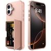 For iPhone 16 Case with Card Holder Mirror Kickstand TPU + PC Phone Back Cover - Rose Gold