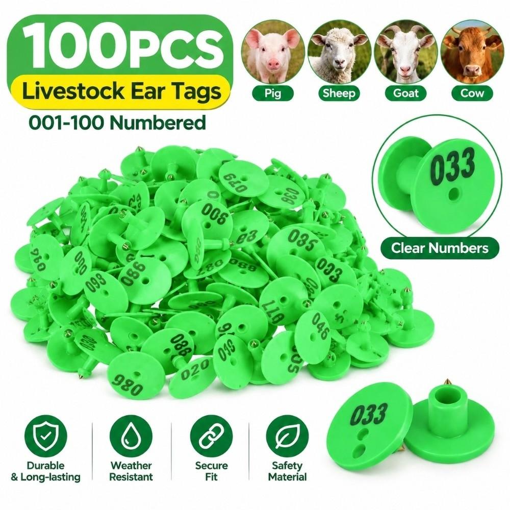 100pcs Fade Resistant Numbered Ear Tag Plastic Animal Identification Tag Livestock Ear Tag Cattle