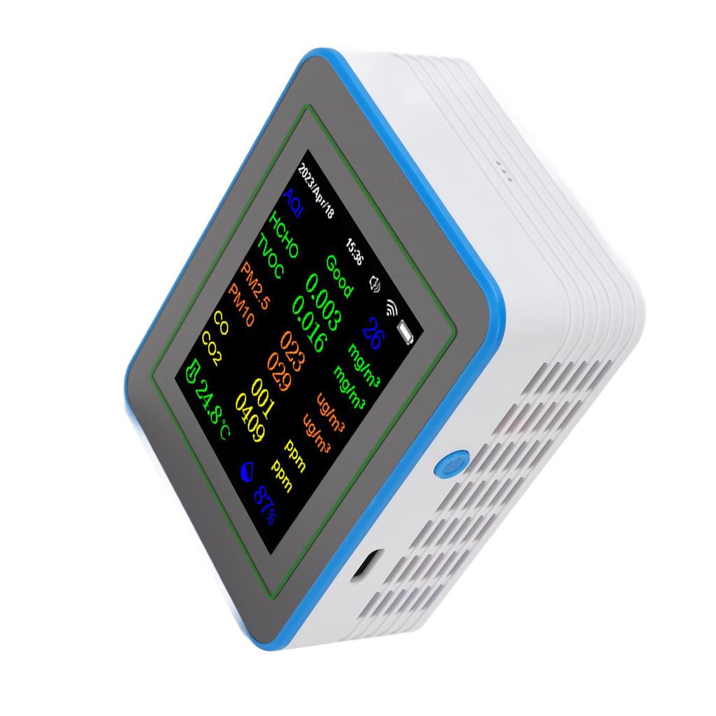 Quality Meter 12 In 1 WiFi CO2 TVOC HCHO Temp Humid Smart Detect Indoor Battery Powered with Time Display