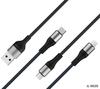 Nylon Braided 3 in 1 Charging Cable 3A Fast Charging USB C Micro Cable for Mobile Phone