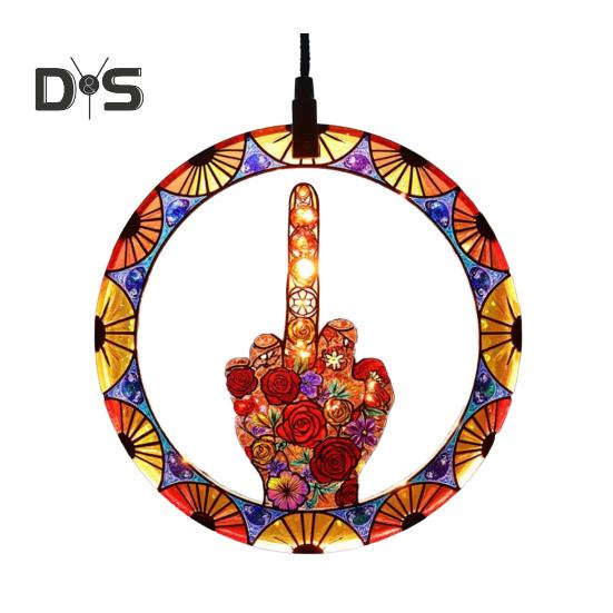 Sun Catcher Hanging Decoration with Metal Chain Colorful Hand-Painted Glass Panel Light Trap Decorative Accessory