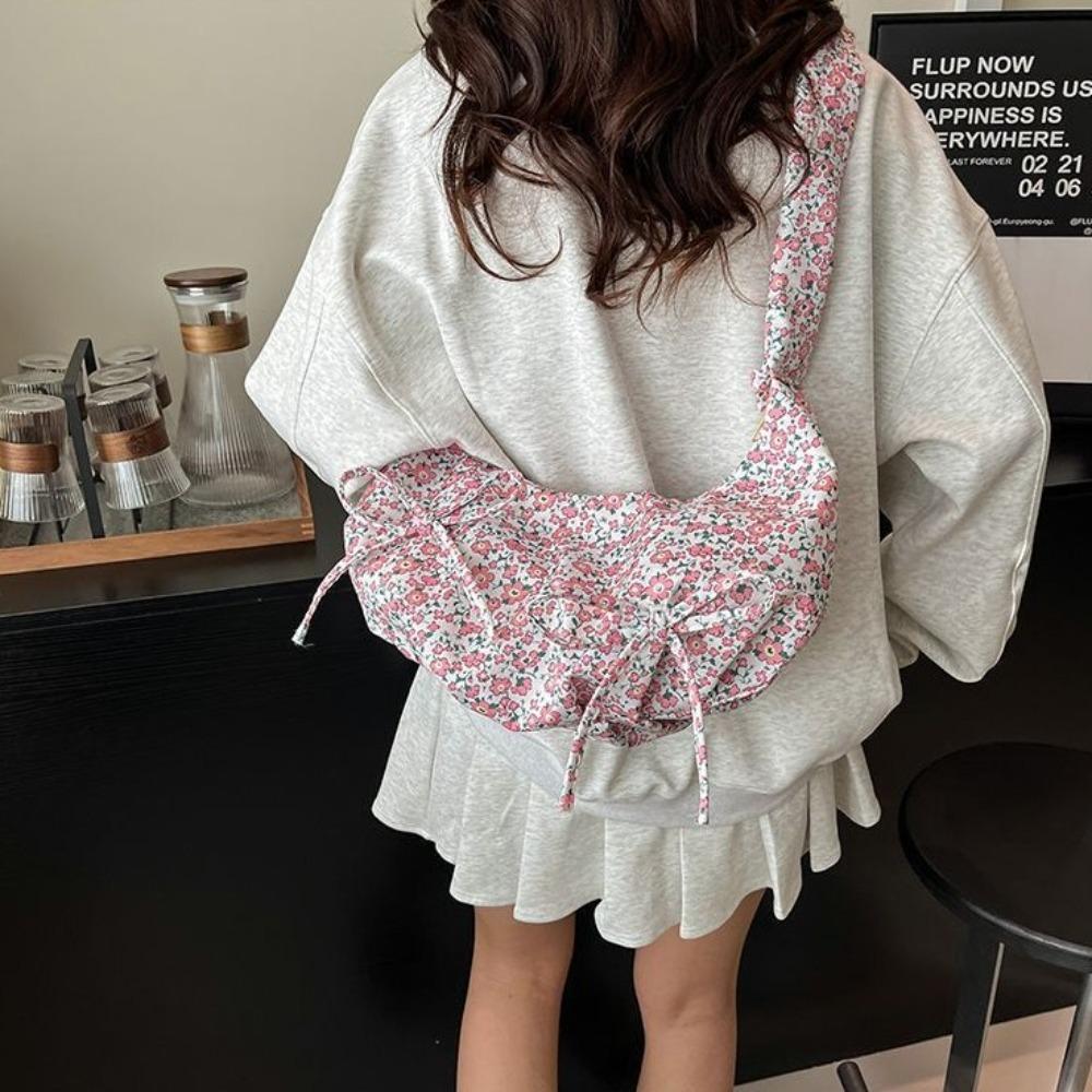 Sweet Floral Pleated Bowknot Underarm Bag Ruffles Casual Crossbody Bags  Travel