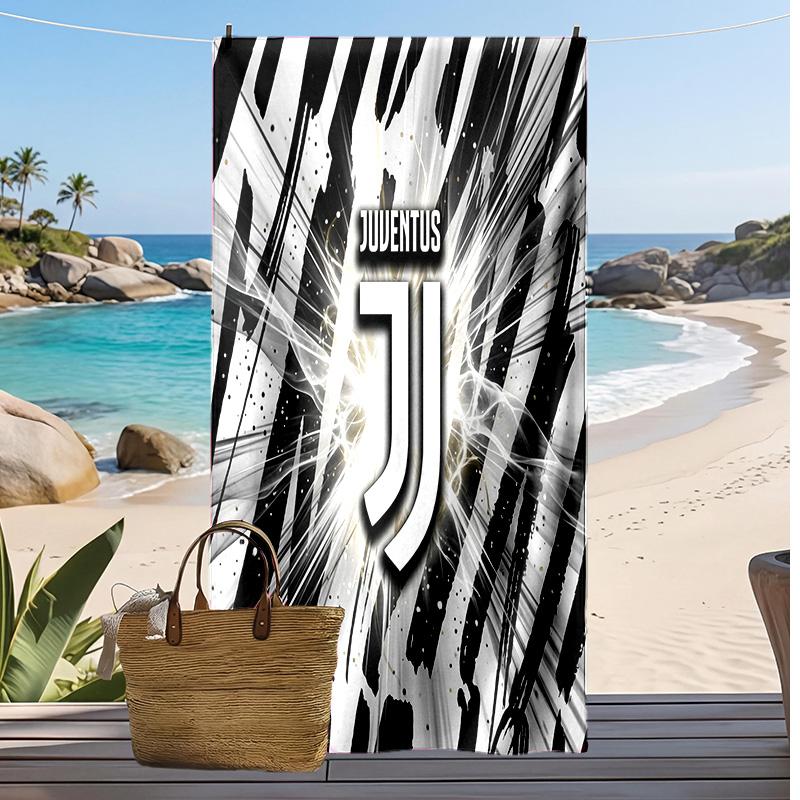 Asciugamano da Spiaggia Stampato Juventus FC Asciugamano Morbido ad Asciugatura Rapida Coperta da Spiaggia Rettangolare Grande Portatile per Viaggi Piscina