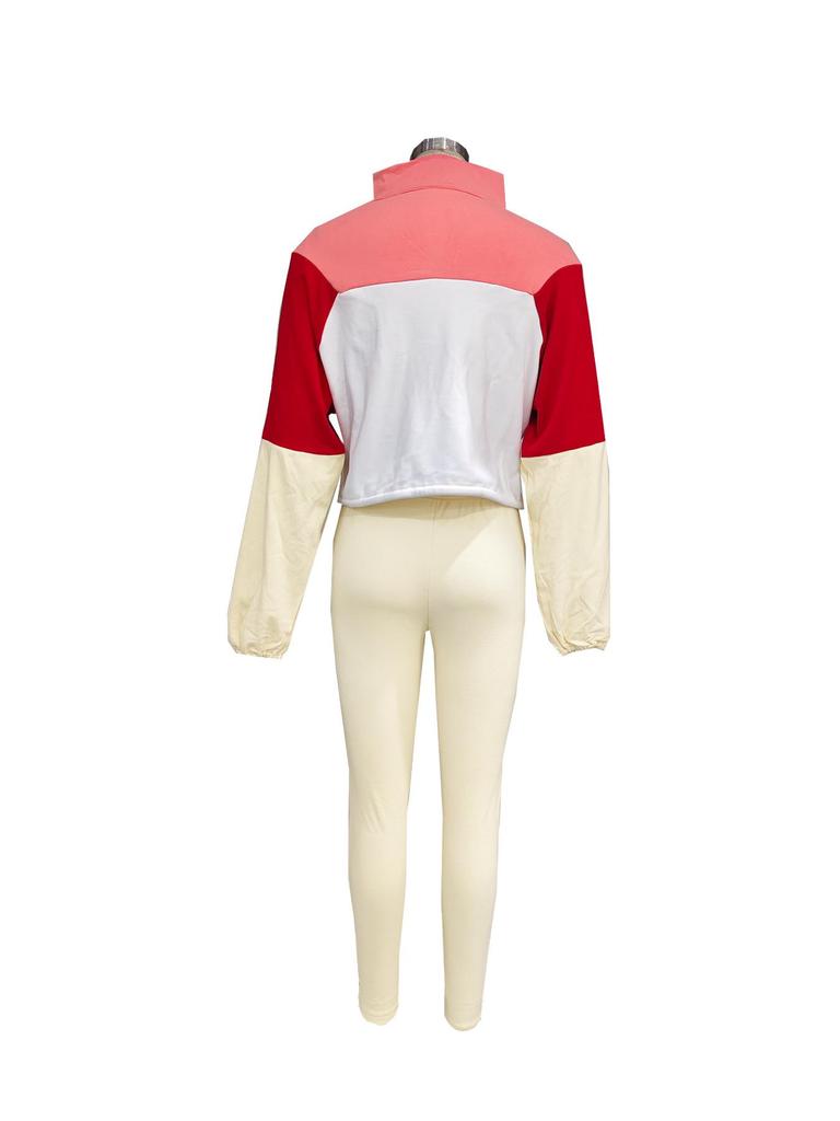 Autumn Color Block Hoodie & Skinny Pants Two-Piece Set