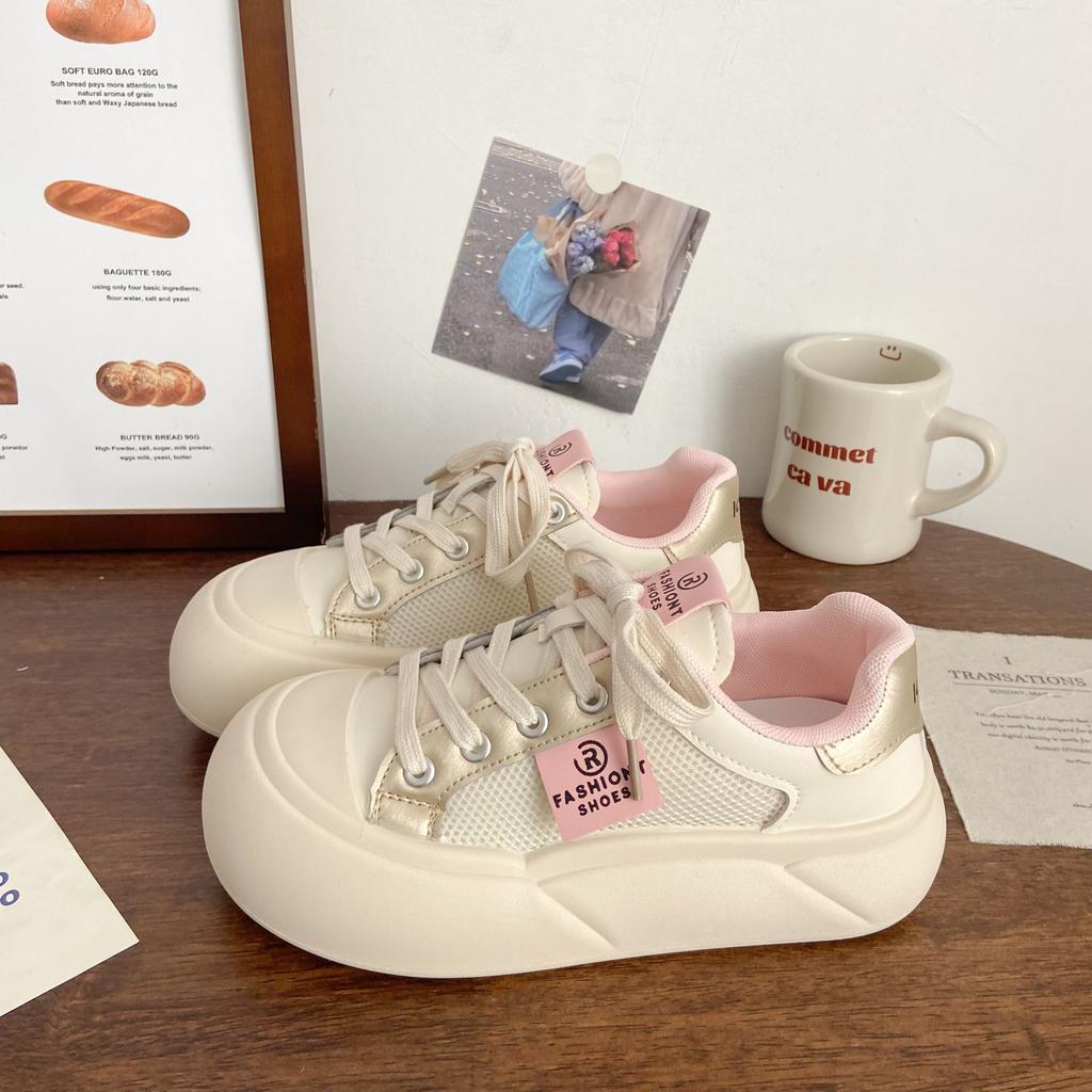 Milk Fufu Ugly Cute Big Head Little White Shoes 2025 Summer Thin Breathable Mesh Ins Student Versatile Ultra-light Board Shoes