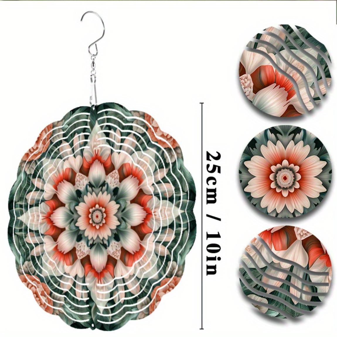 

10 Inch Elegant Rotating Wind Chime with 360 Hook Intricate Floral Design Metal Hanging Decor for Garden Lawn Outdoor All Seasons Gift 01A