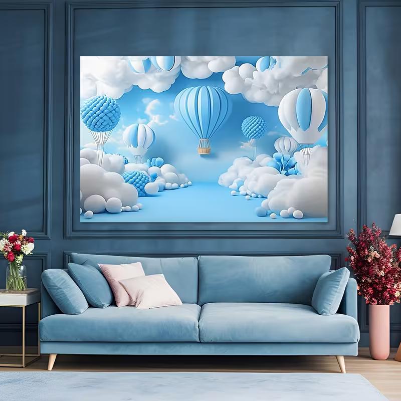 2D Dreamy Hot Air Balloon Backdrop Baby Shower Photography Background