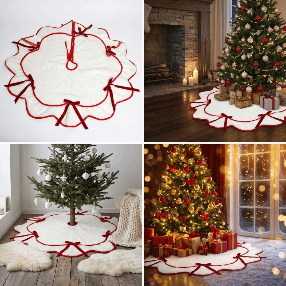 Soft Velvet Christmas Tree Skirt Plush Surface Elegant Edge Velvet Tree Skirt Delicate Trim Rustic Style Furry Tree Skirt