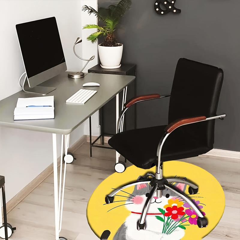 

1pc Flower Cat Illustration Round carpet, Perfect for Decorating Chairs, Living Rooms, Or Bedrooms, for Living Room.130 80cm by 80cm