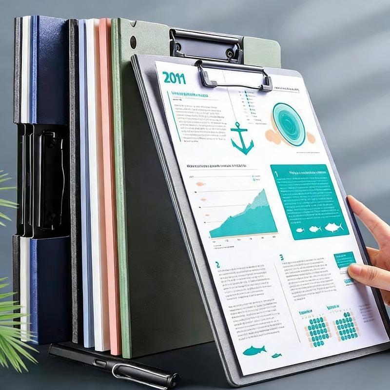 Cartellina Pieghevole A4 con Clip Metalliche Doppie a 360° Portapenne Orizzontale Verticale Coprifile per Organizzatore di Ufficio Scuola Riunioni