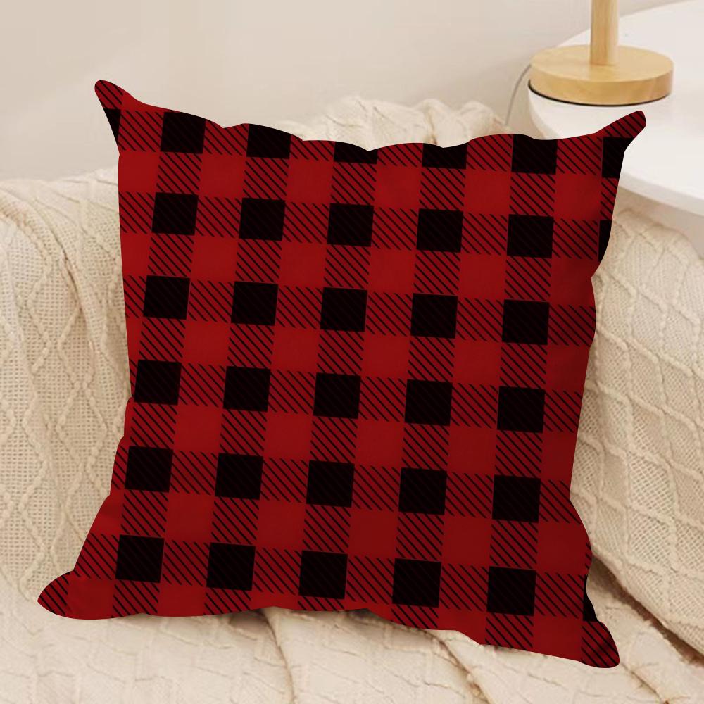 Christmas Plaid Cushion Cover Silky Short Plush DoubleSided Printed Pillow Case for Sofa All Seasons Home Decor Gift