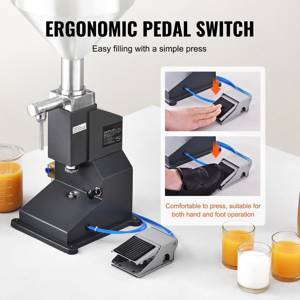 SucceBuy 5-50ml A02 Pneumatic Liquid Filling Machine with Pedal Paste Bottle Filler for Milk Water Gloss Dispensing Equipment