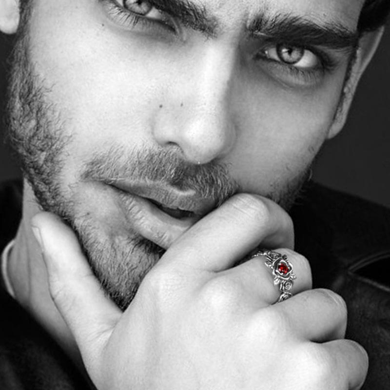 Retro Red Heart Rose Ring For Women Dark Gothic Vintage Open Ring Punk Rock Hiphop Accessories Designer Zircon Love Unisex Gift