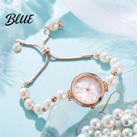 Ladies Casual Watch Women Bracelet Adjustable Faux Pearl Strap Rhinestone