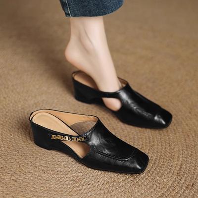 Zapatillas de verano de alta gama huecas para mujer, con tacón de cuña cuadrado, para usar como calzado exterior o interior, sandalias versátiles