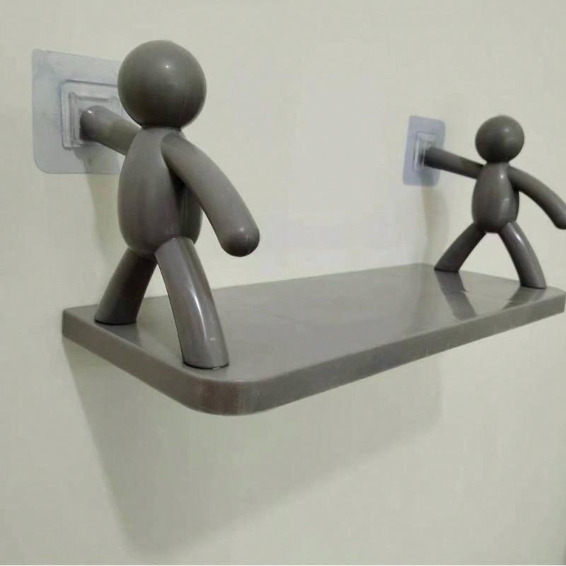 1 Stück Niedliche Weiße Statue Wandmontage Aufbewahrungsregal - Kein Bohren Erforderlich, Perfekt Für Badezimmer- Und Küchenorganisation