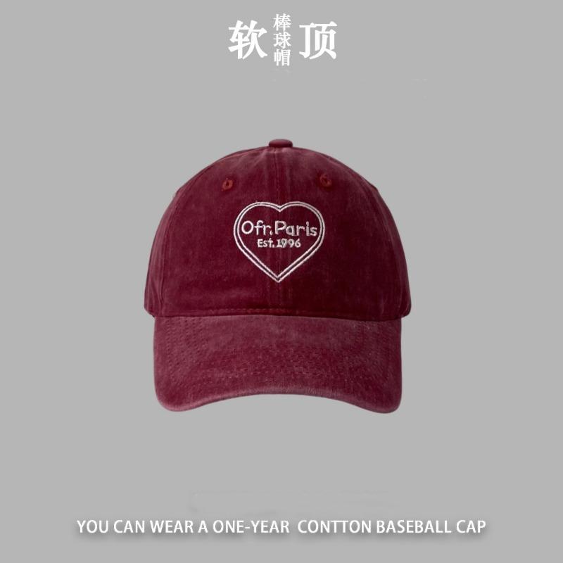 Sweet pink love cap children spring and summer new washed old curved brim casual soft top baseball cap