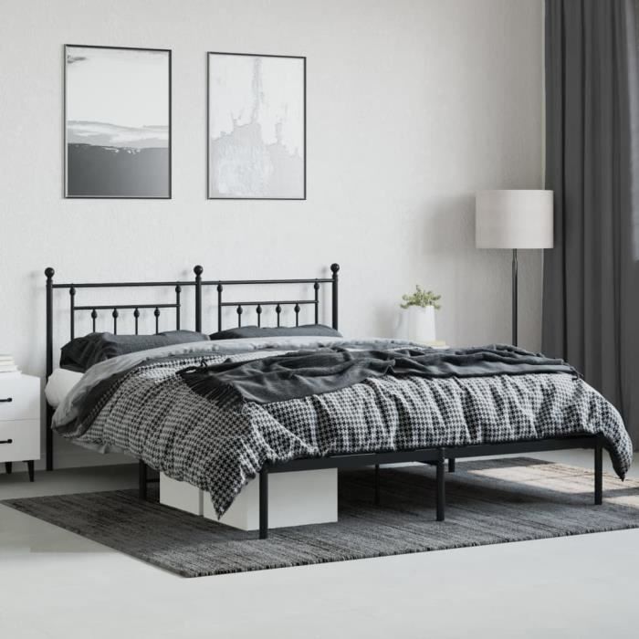 VidaXL Cadre de lit métal avec tête de lit noir 160x200 cm 353540