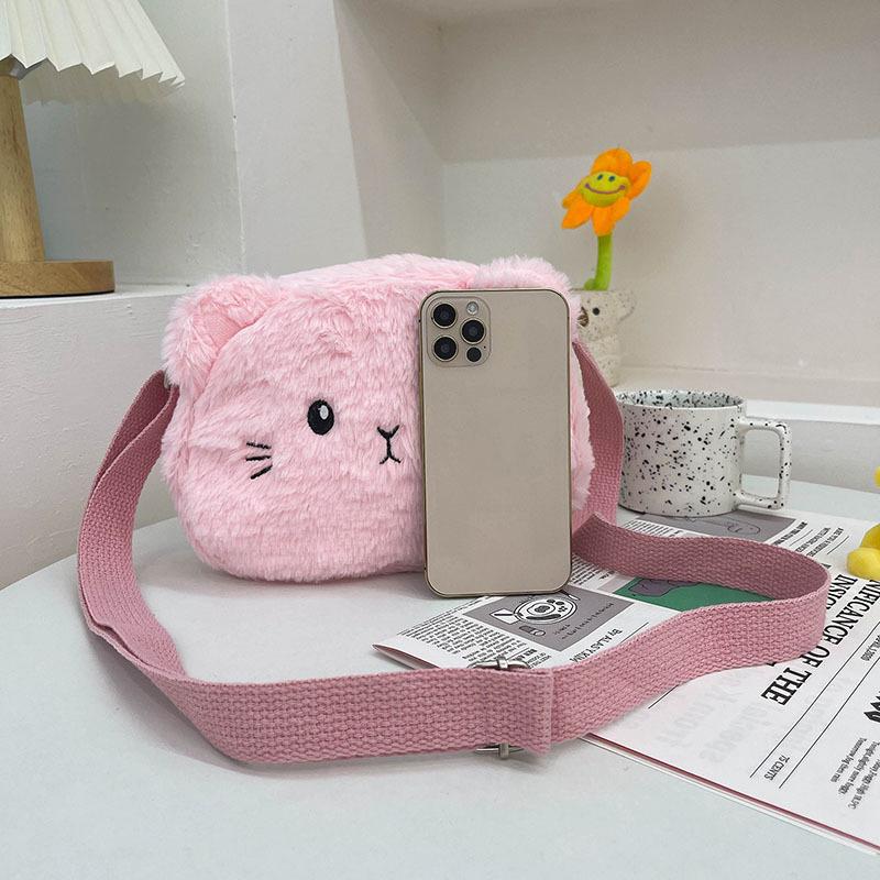 Cartoon Cat Baby Girls Crossbody Bags Cute Soft Plush Children'S Shoulder Bag Winter  Kids Furry Handbags Coin Purse
