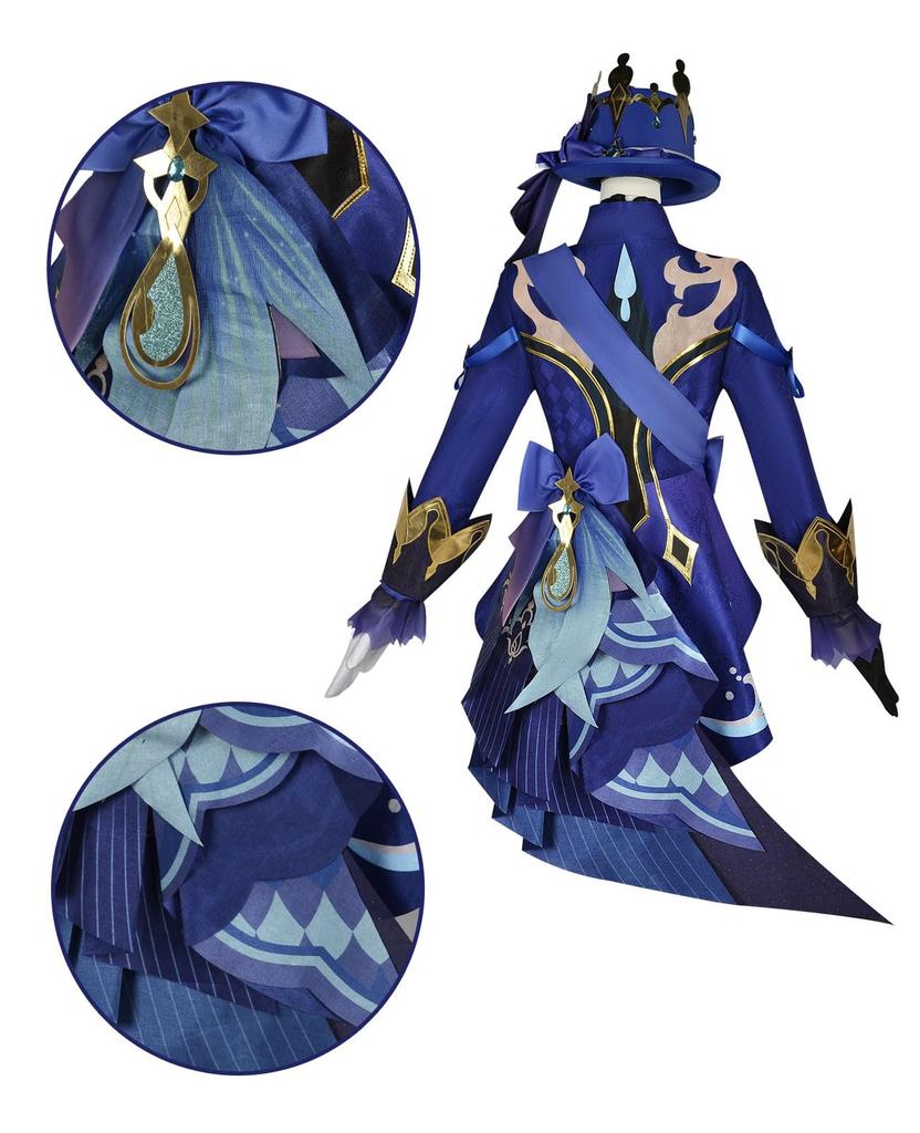 [NOKIJP] Genshin Impact Cosplay Fleena Cosplay Costume, Water Goddess, Unrelenting Soloist (Black Fleena, L)