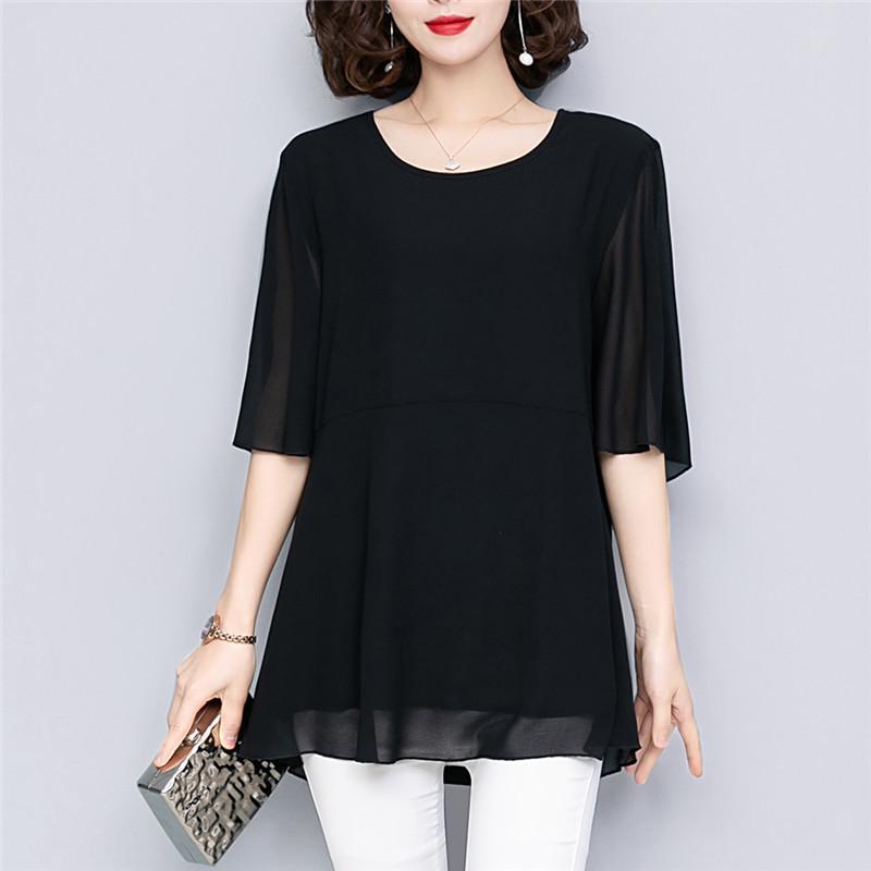 Fashion Swallowtail Tops Womens Summer Plus Size Flared Sleeves Loose Chiffon Shirts Short-sleeved Crewneck neck Women's clothes