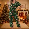 Women's Casual Christmas Print Two Piece Athletic Set Short Sleeve Top and Pants
