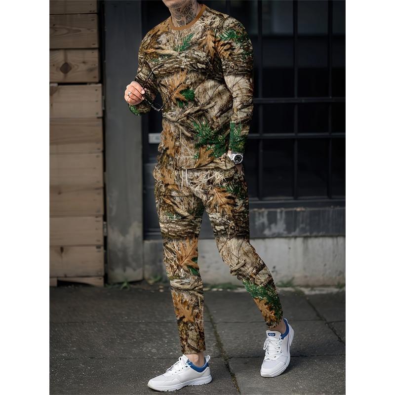 Men's Fashion Graffiti Novelty Pajamas Loungewear Set Autumn Men's Daily Casual Long-sleeved T-shirt Street Fashion Pants