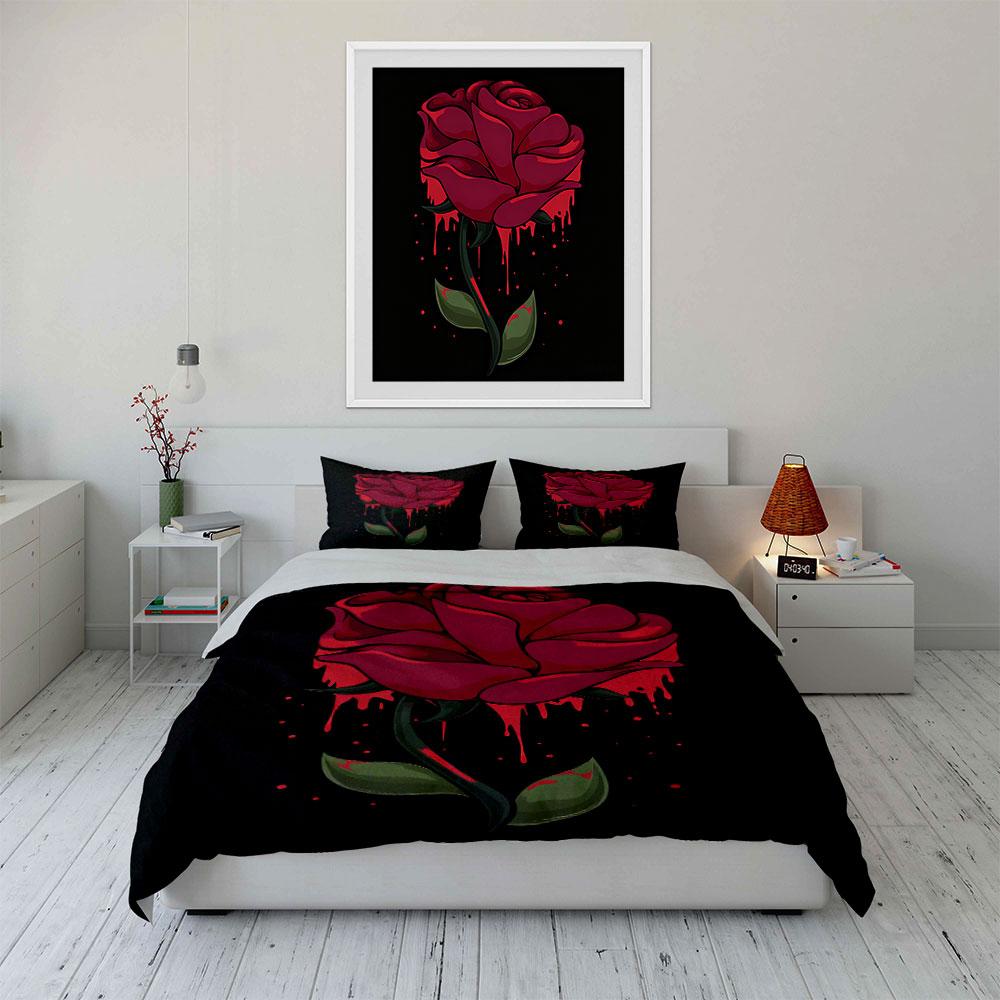 Rose Art Decor Set Soft Comfortable Duvet Cover Bedding Set Included 1*Duvet Cover & 2*Pillowcases, Gift