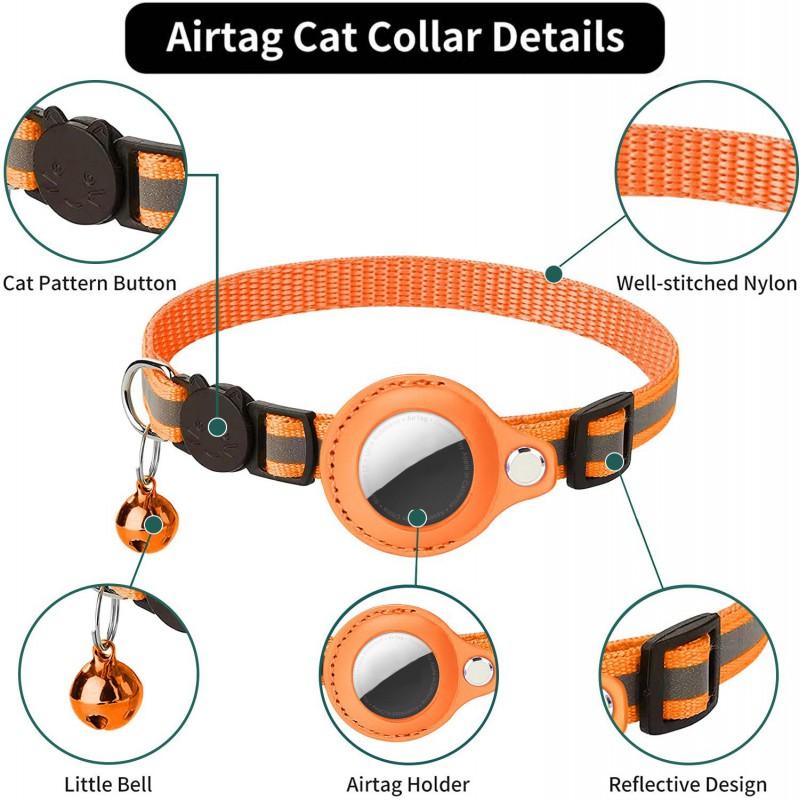 Reflective Cat Collar With Bell Compatible Airtag Pet Tracking