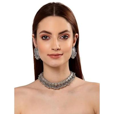 Modisches neuestes stilvolles traditionelles oxidiertes Silber-Halsketten-Schmuckset für Frauen