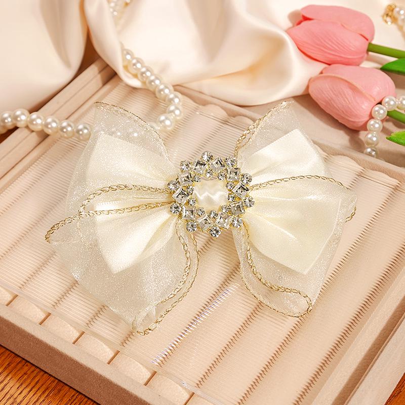 Sweet Girl Rhinestone Bow Claw Clip - Versatile Net Yarn Hair Accessory