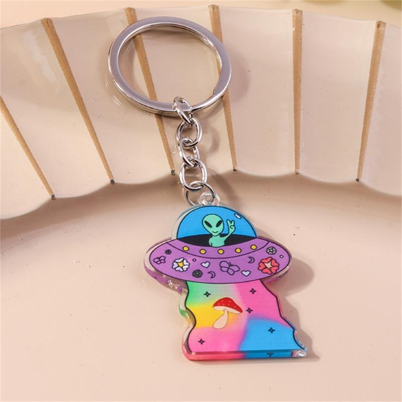 Creative Acrylic UFO Keychain Modern Key Ring Accessory Perfect Gift For Sci Fi Fans And Space Enthusiasts