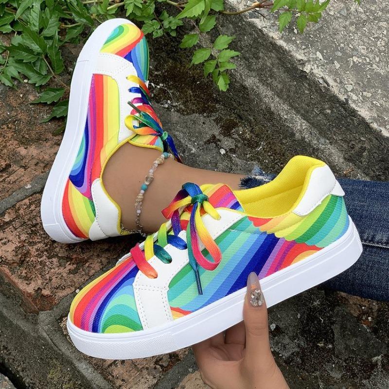 Large-sized Rainbow White Sneakersautumn Casual Women's Gradient Sports Single Shoes