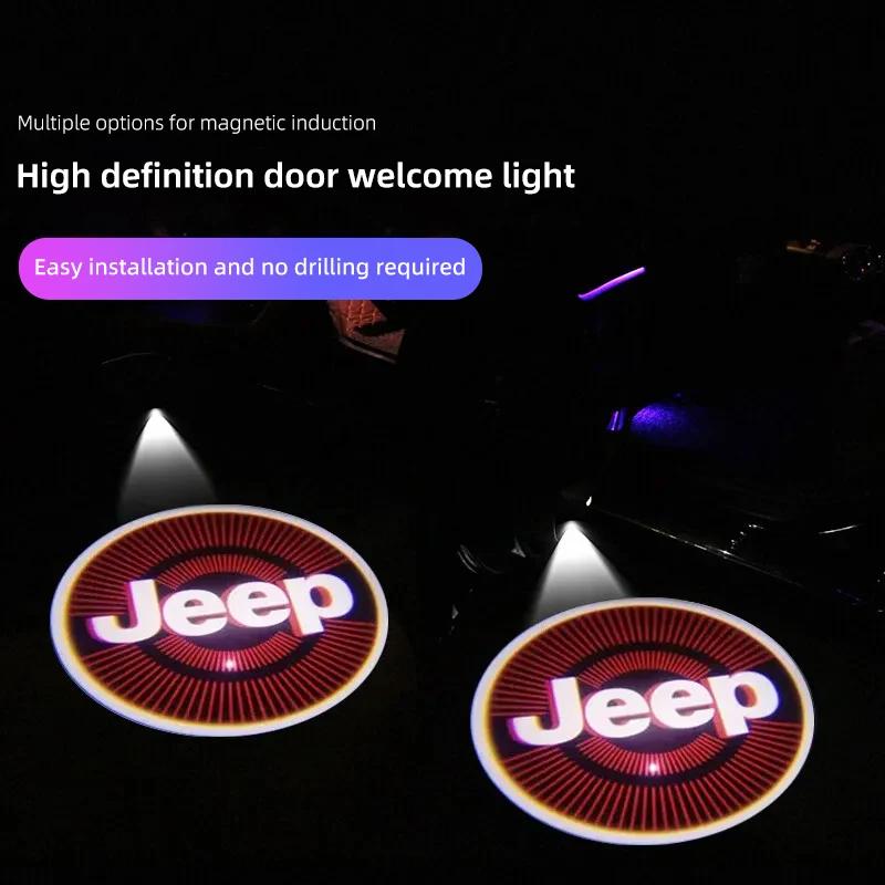 2Pcs LED Car Door Projector Logo High Definition Welcome Light For Jeep Wrangler Rubicon Renegade Compass Grand Cherokee Patriot ALS1